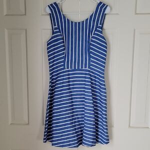 Vineyard Vines Womens Linen Cotton Blend Blue And White Stripe Mini Dress Sz L